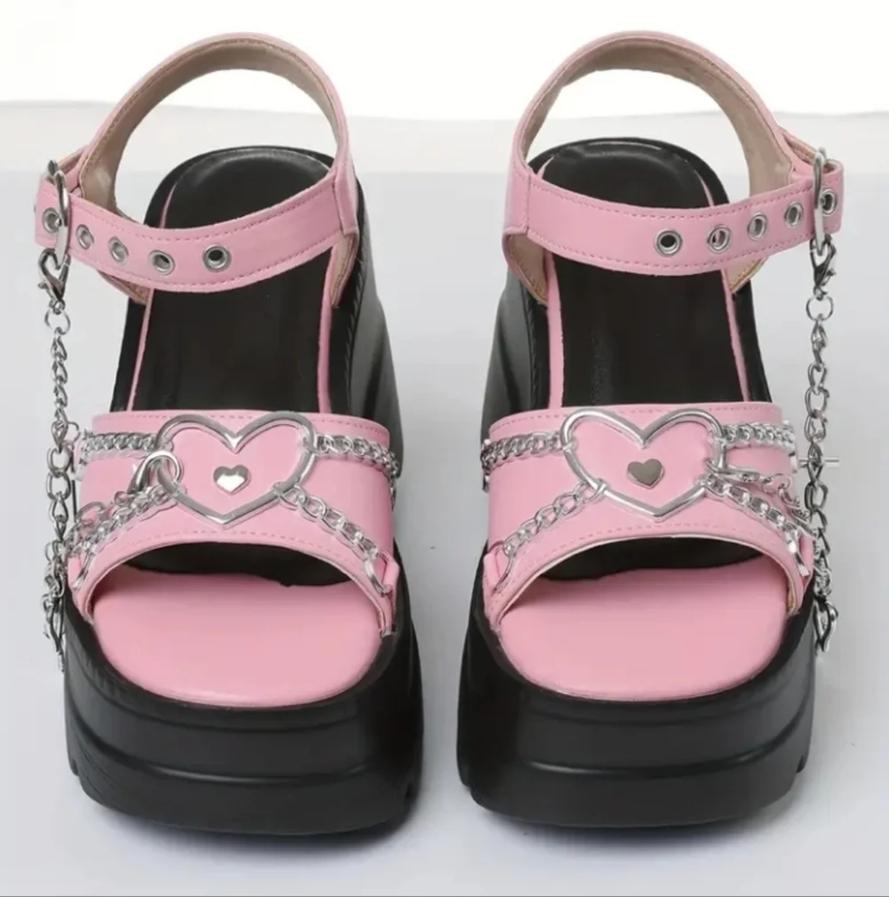 Pink Platform Sandals with Heart Accents Sz 6